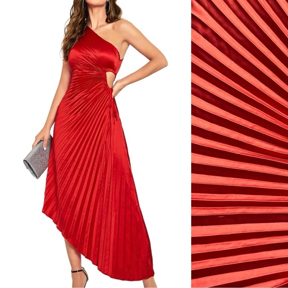 Kaei&Shi Satin Prom One Shoulder Cutout Asymmetrical Pleated Dress - Picture 1 of 8